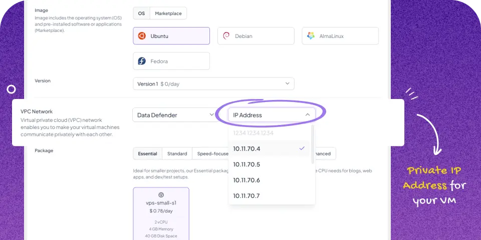 Private IP Address for your Virtual Machine